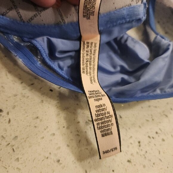 Victorias Secret Bra 34D Blue Racerback Semi Demi Front Hook Padded - Picture 5 of 5